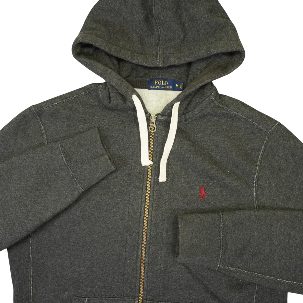 Polo Ralph Lauren Hoodie Mens M Gray Full Zip Fleece Red Pony Heavy Sweatshirt